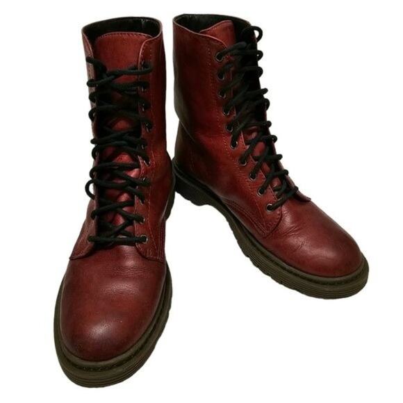 Schutz Boots Womens Size 5 Burgundy Leather Combat Moto Style Lace Up Grunge - Picture 1 of 14